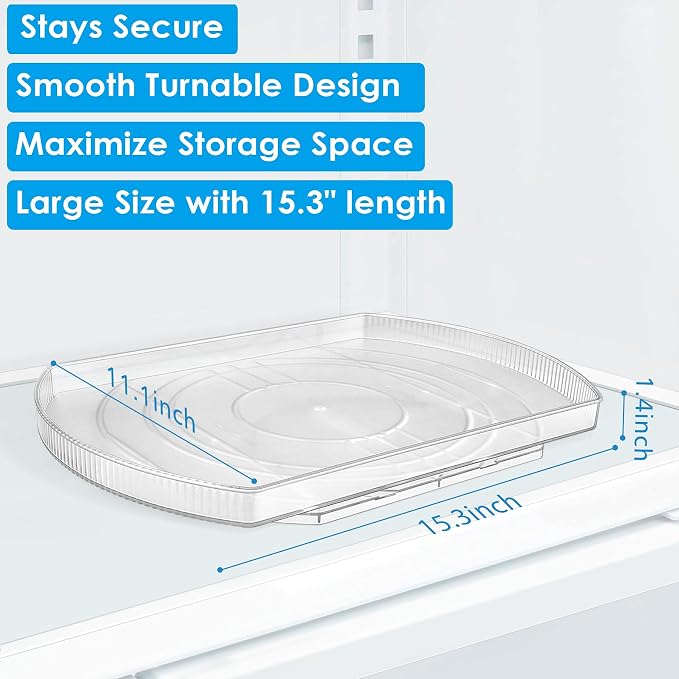 Lazy Susan Turntable for Refrigerator, Square Turntable Organizer for Fridge Cabinet, Pantry, Countertop (15.3" x 11.1" Rectangle 1 Pack - Clear) - Image 9