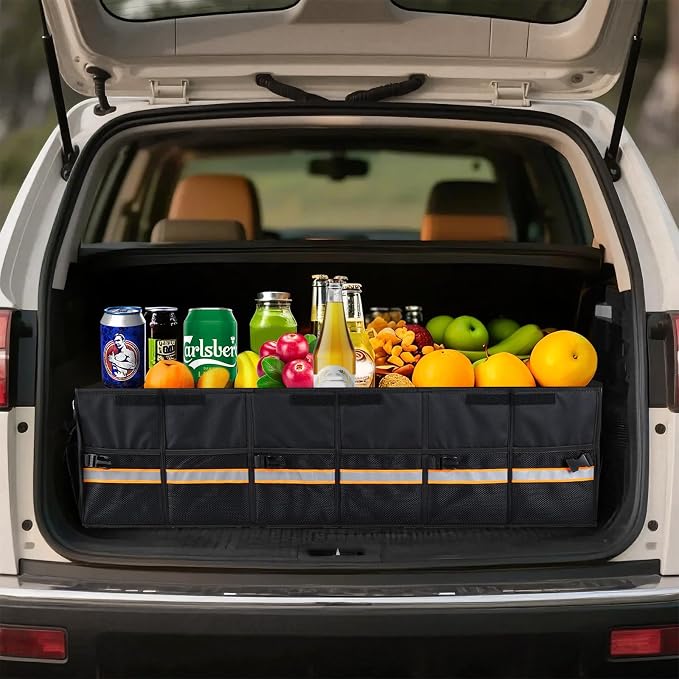 Car Trunk Organizer with Lid,Collapsible Car Storage Organizer with Multi Compartments and Securing Straps for SUV,Sedan,Jeep-Black - Image 7