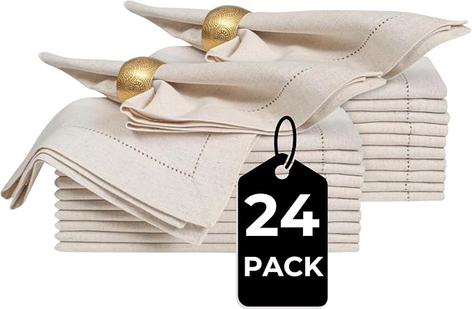 Linen Flax Cotton Cloth Napkins 18x18 Set of 24 | Natural Hemstitched Corners – Machine washable Fabric Napkins for Dinner, Weddings, Baby Showers & Everyday Table Settings - Image 9