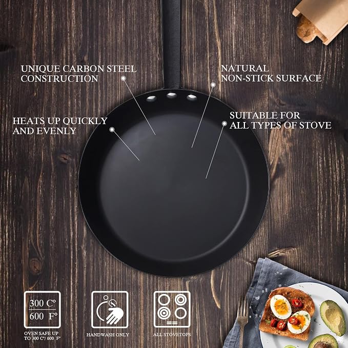 Coating-Free Carbon Steel Pan, Durable 10 Inch Nitrided Frying Pan, Oven Broiler Safe 660F and Induction Compatible, PFOA Free - Image 6