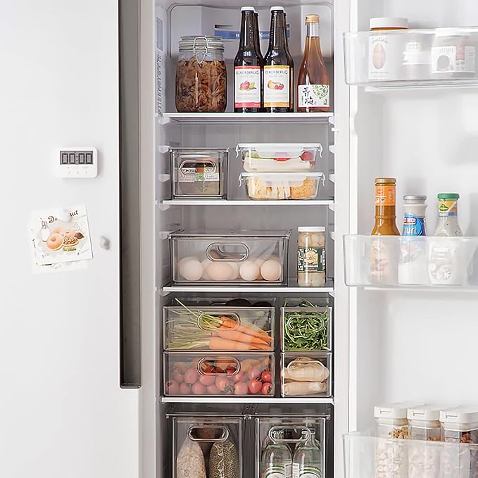 Stackable Fridge Drawer Pull-Out Bins with Handles 3 Pack Large Clear Food Container with Removable Dividers Refrigerator Storage box Divided Produce Saver for Pantry Kitchen - Image 9