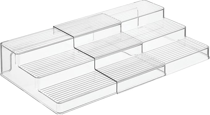 mDesign Plastic Expandable 3-Tier Storage Cabinet Shelf Organizer - Clear - Image 8