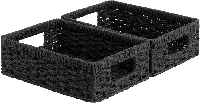StorageWorks Wicker Baskets for Organizing, Paper Rope Black Baskets,2-Pack | Black Wicker Basket, Black Storage Basket, Woven Baskets for Storage, Small Baskets for Organizing, Wicker Storage Baskets - Image 8