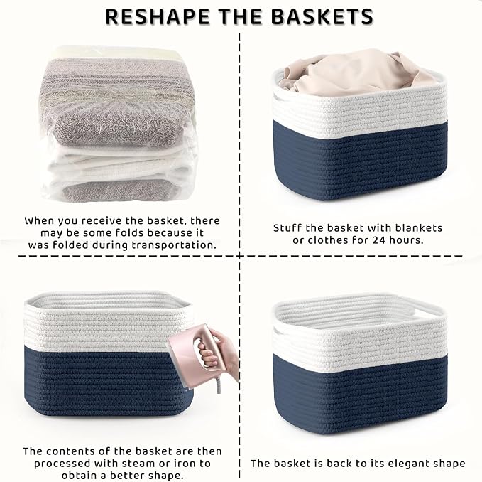 4 Pack Storage Baskets for Organizing, 11''Lx9''Wx8''H Woven Baskets for Storage Toys, Towels, Books, and Clothes, Cotton Rope Basket for Shelves with Handle - Image 7