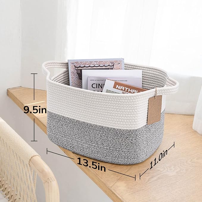 Goodpick Storage Baskets for Shelves, Woven Rope Basket for Storage, Baskets for Organizing, Nursery Cube Bins with Handles, Decorative Square Basket, 13 x 10 x 9 Inches, 3 Pack - Image 9