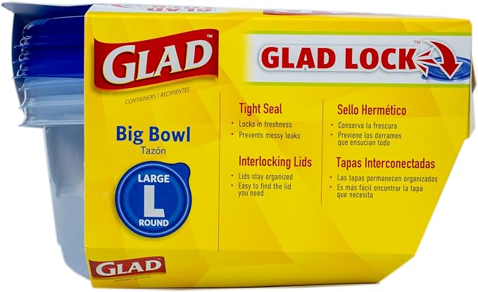 Glad GladWare Big Bowl Food Storage Containers, Large Round, 48 Oz, 3 Count | Lock-tight seal for soups, salads, and meal prep in a large round format; microwave and dishwasher safe - Image 6