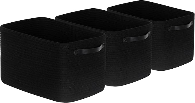 3-Pack Storage Baskets for Shelves, Decorative Baskets for Organizing, Woven Baskets for Storage, Book Basket Cube Bin Box, Pantry Closet, Shoe Organizer, Black / Black - Image 8