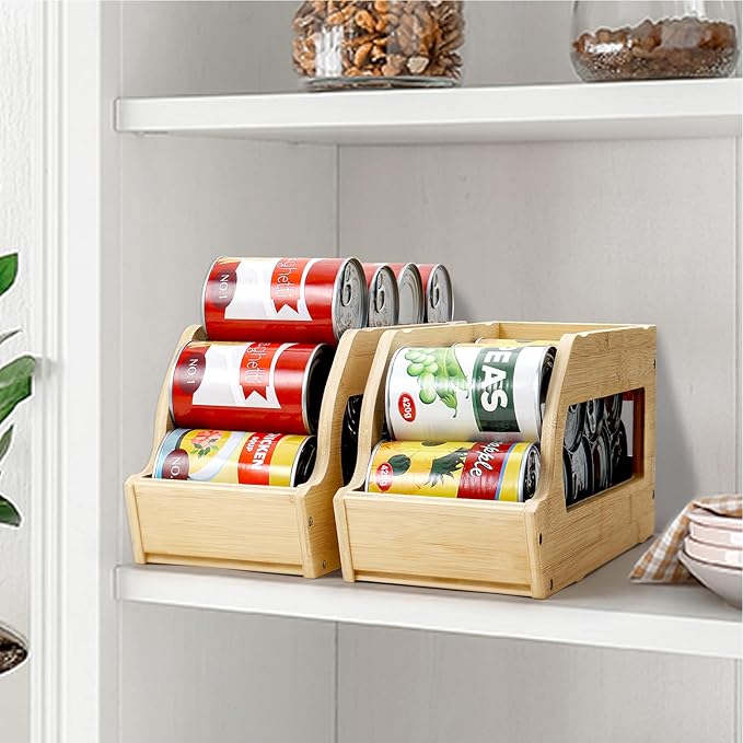 Bamboo Can Organizers and Storage for Pantry(2 Pack), Stackable | Soda Can Organizer Beverage Drink Holders, Canned Goods Organizer Can Dispenser for Pantry, Kitchen, Cabinet - Image 6