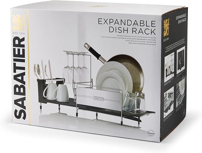 Sabatier Expandable Dish Drying Rack with Drainboard - Stainless Steel Dish Rack for Kitchen Counter, Stemware Holder and Utensil Caddy Included - Image 7