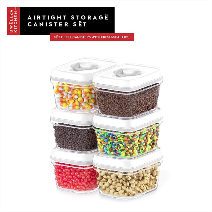 DWËLLZA KITCHEN Airtight Food Storage Containers with White Lids – 0.4L 6 Pc Clear Plastic Kitchen canisters Pantry Organization for Spices, Candy, Nuts, BPA-Free, Keeps Food Fresh & Dry - Image 9