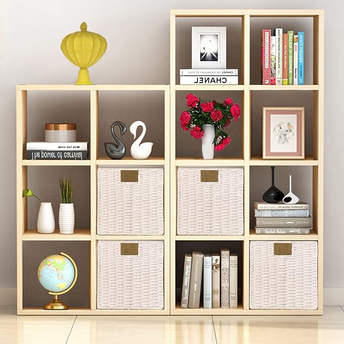 Wicker Storage Basket, Set of 2 Hand-Woven Wicker Baskets for Organizing, Foldable Cube Storage Basket Bins, 13 Inch Large Wicker Storage Baskets for Shelves & Decor, White (13''x13''x13'') - Image 7