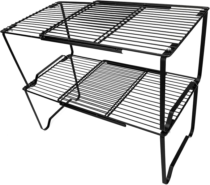 Extendable Metal Wire Shelf Organizer - Adjustable 15-24.4in Length, Stackable Storage Rack for Kitchen, Pantry, Bathroom, Shoe Cabinet & Tool Closet (2 Pack, Black) - Image 6