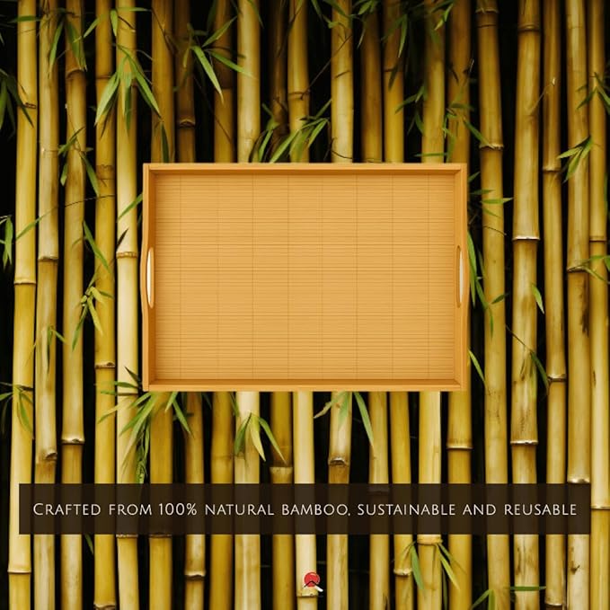 JapanBargain 4099, 4-Pack Large Bamboo Serving Trays with Handles, 20 x 13 Inch Wooden Tea Tray for Lunch Dinner Coffee Snacks Butler Shelf Display - Image 5