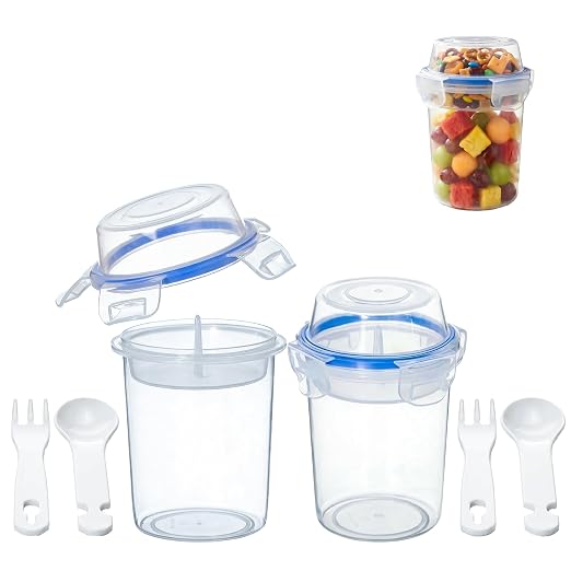 480ml Airtight Cereal Storage Container with Separate Topping Cup Leak-Resistant Clip-Lock Lid Stackable Snack & Yogurt Cup for On-the-Go Breakfast Travel School Office & Daily Use, Set of 2 - Image 8