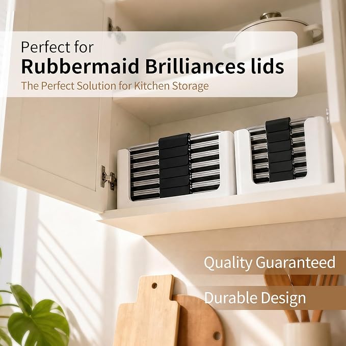Food Storage Container Lids Organizer for Rubbermaid Brilliance Nap-On Lids | Lid Organizer for Kitchen Cabinet Storage -- Fits 3.2, 4.7 & 9.6 Cups -- Holds 16 Lids (White,2-Piece Bundle) - Image 7