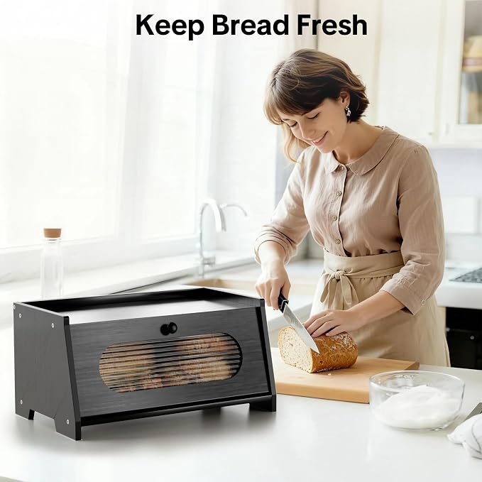 Black Bread Box for Kitchen Countertop,Large Capacity Kitchen Countertop Organizer,Bread Storage with Acrylic Window for Cabinet,Pantry,Cupboard - Image 8