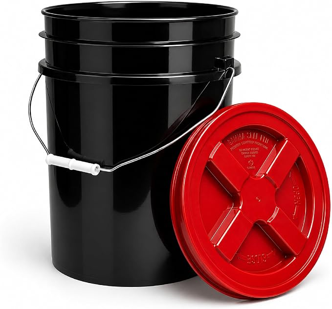 5 Gallon Bucket - Food Grade w/Lid BPA-Free, Black/Red, 3 | Airtight Gamma Seal Screw-On Lid, Heavy-Duty 90 Mil HDPE Plastic, Food Safe and Durable Container, Bulk Storage, Made in USA - Image 8