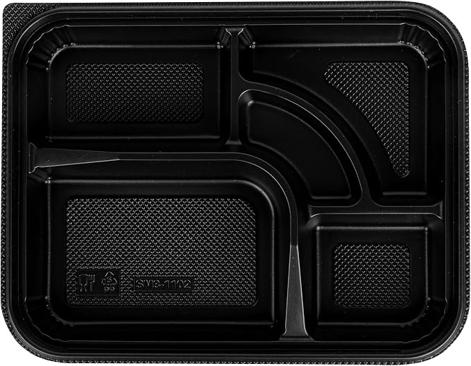 Restaurantware-Bento Tek 26.2 Ounce Meal Prep Containers, 50 Disposable To Go Food Boxes - Lids Sold Separately, 5 Compartments, Black Plastic Bento Lunch Boxes, Microwavable, Freezable - Image 8