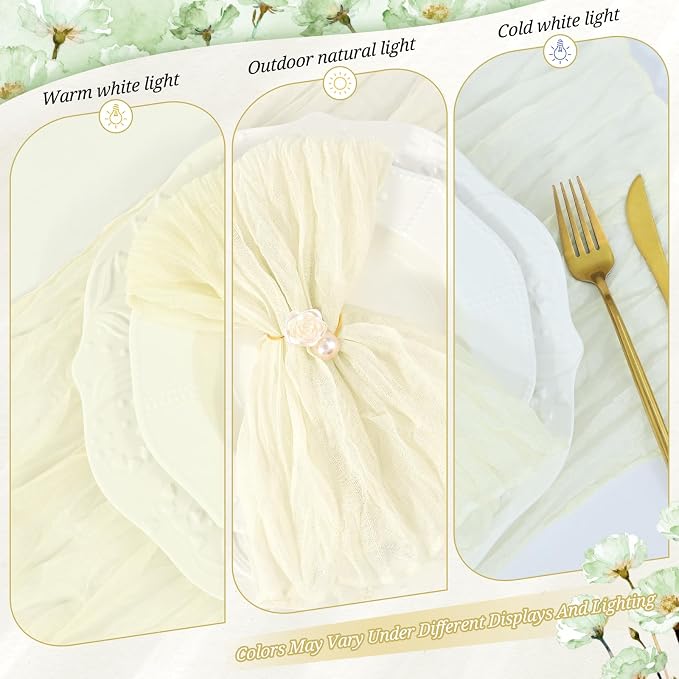 100 Pack Beige Cheesecloth Napkins 20"x20" Boho Washable Cloth Napkins Set of 100 Wrinkled Cheese Cloth Napkins Gauze Dinner Table Napkin for Wedding Party Baby Shower Birthday Decor - Image 7