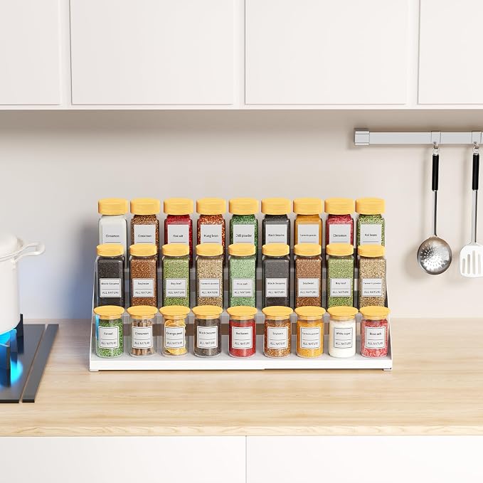 RCHYFEED 3 Tier Expandable Spice Rack Organizer, Height Adjustable,Metal | White, Multi-purpose Metal Display Organizer for Cabinet, Countertop, Pantry and Cupboard Spice Storage - Image 9