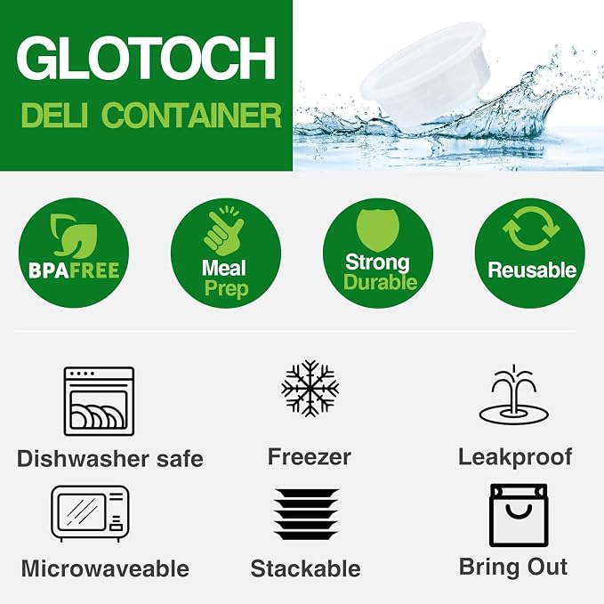 Glotoch Express 8oz Soup Containers with Lids, BPA-Free Plastic Deli Cups for Food Storage, Stackable and Leakproof, Microwave/Freezer/Dishwasher Safe, 240 Pack - Image 9