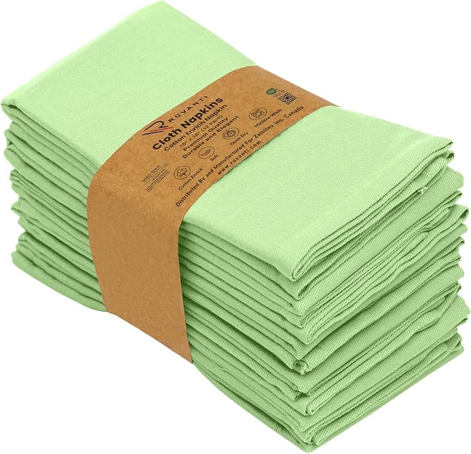 Ruvanti Cloth Napkins Set of 12, 18x18 Inches Napkins Cloth Washable, Soft, Durable, Absorbent, Cotton Blend. Table Dinner Napkins Cloth for Hotel, Lunch, Restaurant, Wedding Parties - Light Green - Image 9