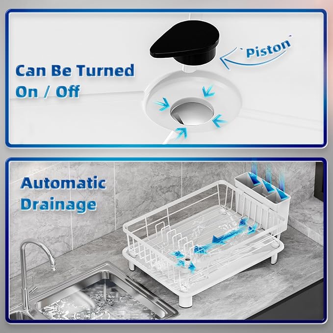 Dish Drying Rack, Stainless Steel-Dish Rack, (White-11 W x 15" L) | Dish Racks for Kitchen Counter, Kitchen Dish Drainers with Removable Utensil Holder,New drain outlet, - Image 5