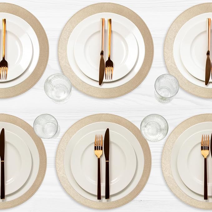 Morgan Faux Leather Set of 12 Placemats, 15" Round, Champagne, Heat Resistant, Stain Resistant, Non-Slip, Reversible, Durable Table Mats for Kitchen, Dining Table, Indoor Washable Use - Image 6