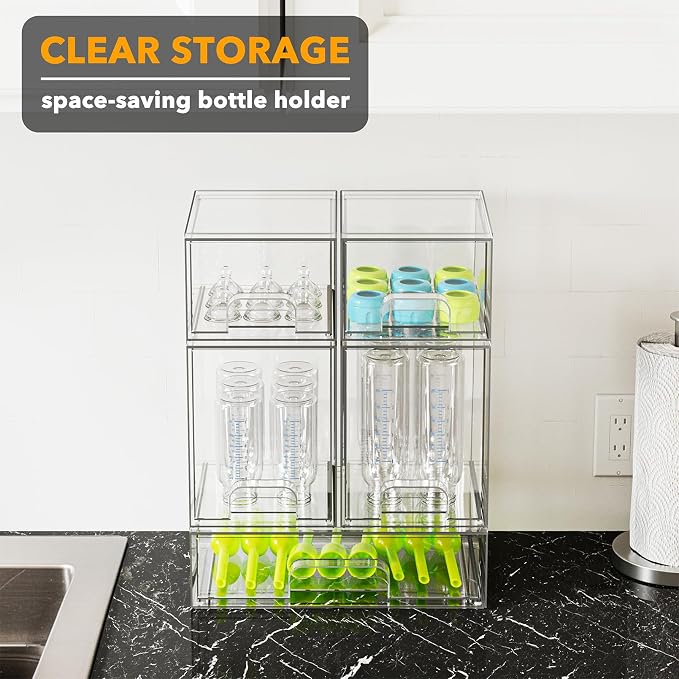SpaceAid Bottle Storage Organizer Baby - Acrylic Bottles Station Organizer Container, Stackable Clear Drawers for Countertop, Vanity, Bathroom, Cabinet, Pantry Organization, 5 Pack, 2S2M1L, 15.4"H - Image 5