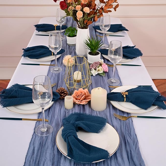 36 Pack Royal Blue Cloth Napkins, 16 x 16 Inch Cotton with Fringe Settings | Handmade washable reusable cotton dinner napkins in bulk for weddings, parties, rustic boho table settings - Image 9