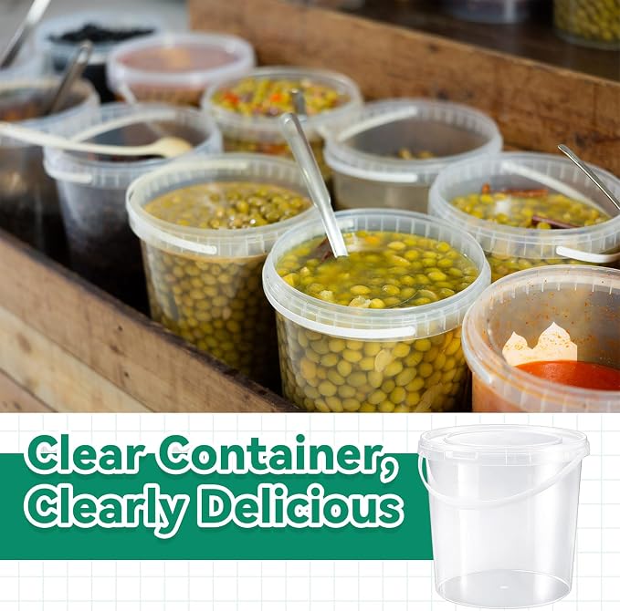 10 Pack 2 Gallon / 256 oz / 7.57 L Clear Plastic Bucket with Handle and Lids Food Storage Containers Freeze Safe Ice Cream Tubs for Deli Kitchen Drinks Home - Image 6