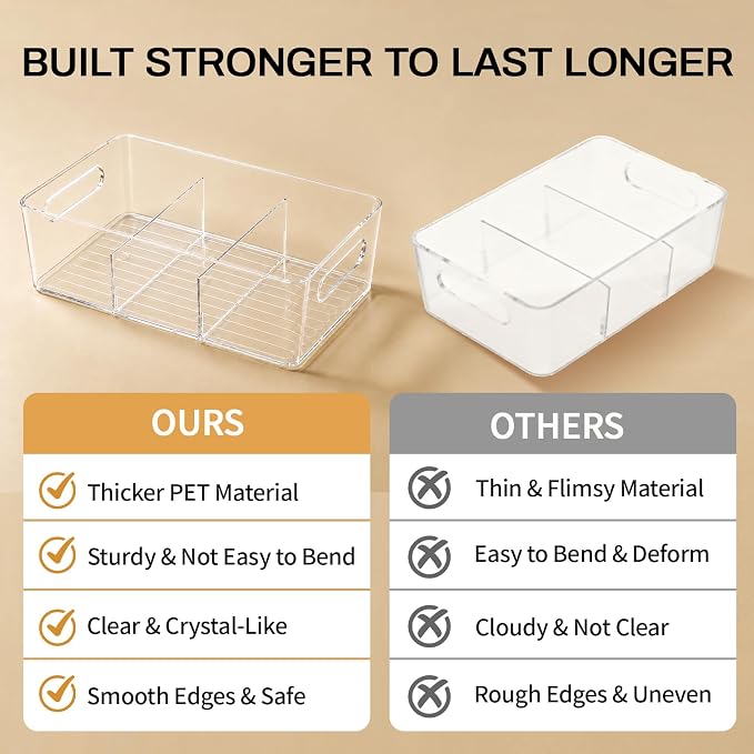 Mpotmiy 10-Pack Pantry Organizers and Storage, Clear Fridge Organizer Bins | Clear stackable plastic bins with removable dividers for packets, snacks, pouches and spices in pantry, fridge or freezer. - Image 9