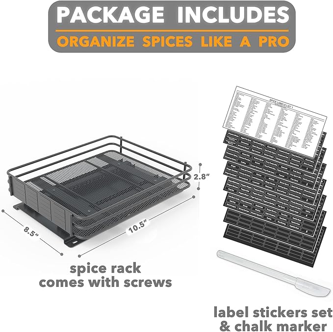 SpaceAid Pull Out Spice Rack Organizer for Cabinet, Heavy Duty Slide Out Seasoning Kitchen Organizer, Cabinet Organizer, with Labels and Chalk Marker, 8.5" W x10.75 D x2.5 H, 1 Drawer 1-Tier - Image 6