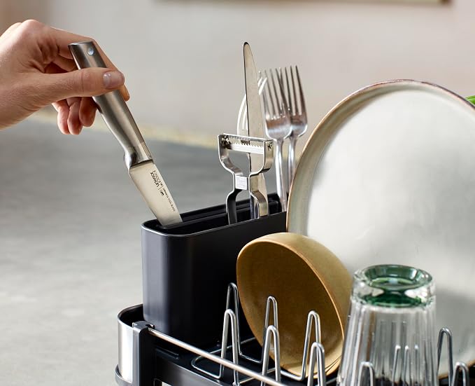 Joseph Joseph Extend Slim Steel Expandable Dish Drying Rack with Removable Cutlery Holder and Swivel Draining Spout, Compact Design, Grey - Image 7