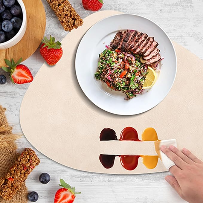 ADRIMER Placemats, Heat Resistant Round Placemats Set of 4 Washable 13 x 17 Inch, Waterproof Table Mats Wipeable for Kitchen, Dining Room Table Christmas Decor, Beige - Image 7