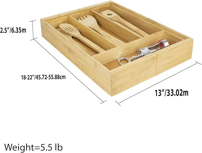 Home Basics Natural Expandable Organizer, Premium Cutlery and Utensil Tray-Pure Bamboo, Adjustable Kitchen Drawer Divider or Makeup - Image 7