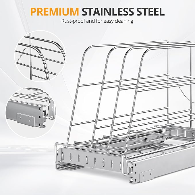 NestSprout Pull Out Cabinet Organizer for Cutting Board, Cookie Sheet, Baking Sheet, Stainless Steel Sliding Rack for Bakeware & Trays, Heavy-Duty Cutting Board Organizer 9”W x 16.5”D | Stainless Steel Sliding Rack for Bakeware & Trays, Heavy-Duty Cutt... - Image 7