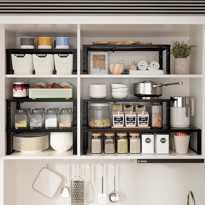 Expandable Spice Rack & Kitchen Cabinet Organizer - Stackable, Adjustable Shelves for Cabinets, Countertops, Cupboards & Pantries(3 Packs/Medium/Black) - Image 6