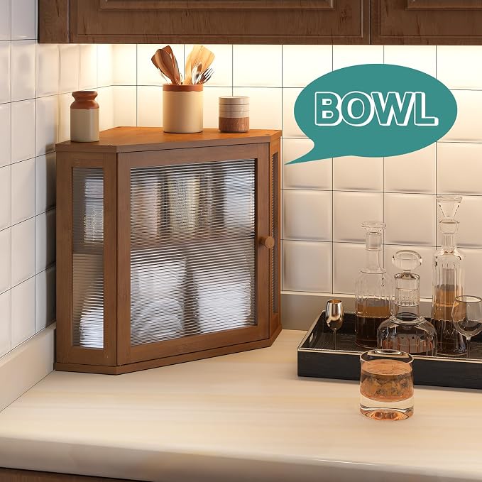 viewcare Corner Bread Box for Kitchen Counter, Bamboo Wood Large Capacity Bread Storage Bin with Acrylic Wavy Door Panel (Brown, Meduim) - Image 8