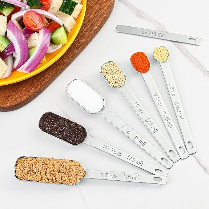 Measuring Cups and Spoons Set 17, Metric & US 18/8 Stainless Steel Measuring Cups and Spoons Set for Baking & Kitchen, Dry & Liquid Metal Measure Cup and Long Handle Spoons for Spice Jar - Image 9