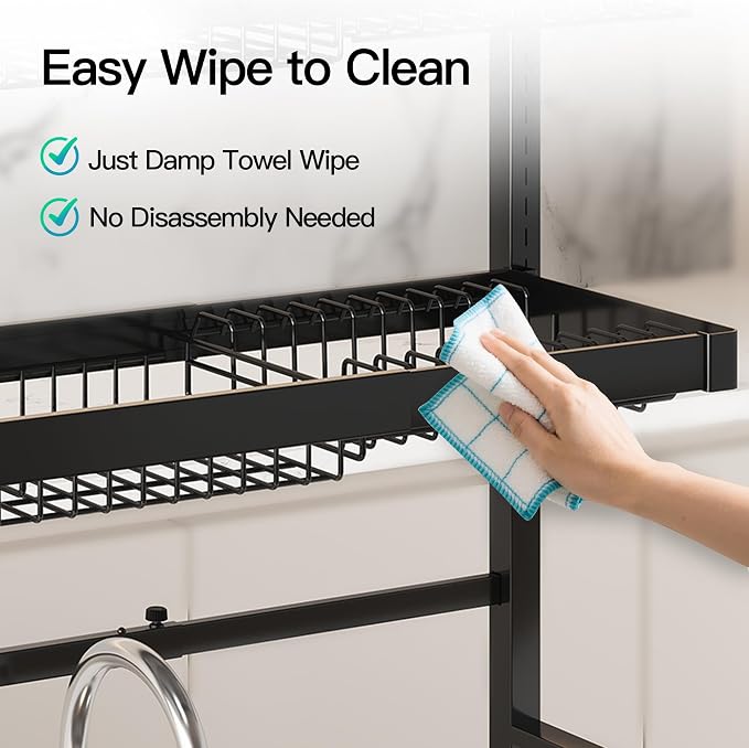 3 Tier Extra Large Stainless Steel Over The Sink Dish Drying Rack | Rust Proof Metal, Expandable Kitchen Sink Drainer, Counter Space Saving, Heavy Duty, Modern Black, Multifunctional Storage - Image 8