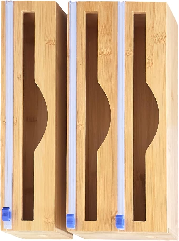Incredinest Bamboo Drawer Organizer Bag Holder – Modular Design Zip Lock Bag Organizer Plastic Wrap Dispenser with Cutter – Baggie Organizer for Drawer with Single and Double Wrap Dispenser - Image 8