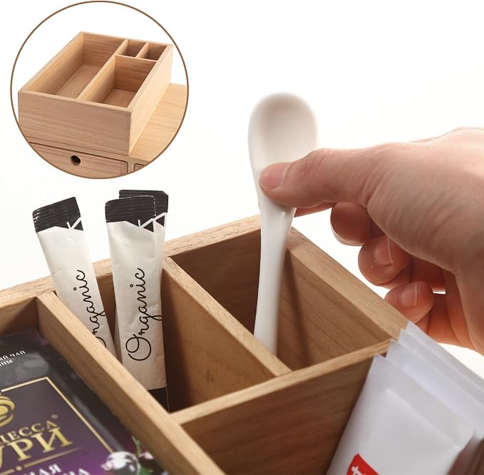 KIRIGEN Wooden Coffee Station Organizer with Drawers, K Cup Holder Natural | 2 Piece Solid Wood Set Storage Box Holds 40+ Pods, Tea Bags, Sugar with Modular Storage for Counters and Coffee Bars - Image 7