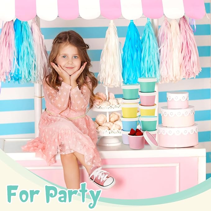 Fulmoon 100 Pack Paper Soup Containers with Lids Disposable Paper Food Containers with Vented Lid Kraft Ice Cream Cake Dessert Cups Soup Bowl for Party Hot Food Fruit Microwave(8 oz,Multi Colors) - Image 6