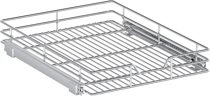 Pull Out Cabinet Organizer, 16.5" W x 21.5" D, Heavy Duty Chrome Slide Out Shelf for Base Cabinets, Sliding Wire Basket Drawer for Pantry Items, Bowls, Containers & Cleaning Supplies - Image 9