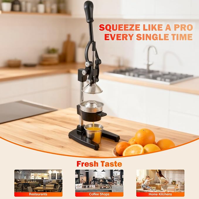 Manual Cast Iron Lemon Squeezer, Black Citrus Juicer | Detachable Cone, Free Stainless Steel Cup, Extracts Juice from Lemons, Oranges and Grapefruits, Easy to Clean - Image 7