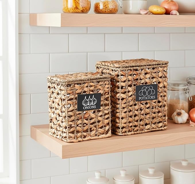 2 Pack Potato and Onion Storage, Onion Container Potato Bin with Lids, Handwoven Vegetable Storage Produce Basket, Mesh Basket with Aerating Holes, Kitchen Pantry Organizer and Storage - Image 7