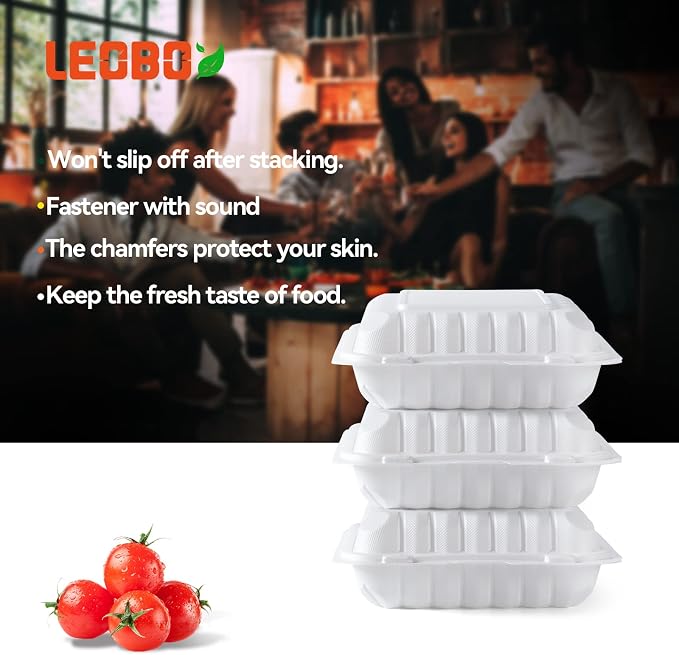 8 Inch 34oz 55-Pack White Food Containers - Shrink Wrap No Pre-Wash | BPA Free Sturdy Reusable | Microwave, Freezer & Dishwasher Safe for Leftovers, Meal Prep, Takeout & Catering Disposable Box - Image 6