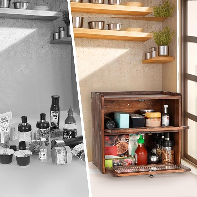 Sunhoo Bread Box for Kitchen Countertop Wooden Bread Storage Container Bin 2 Layer Breadbox Holder Large Capacity Keeper Vintage Farmhouse Food Organizer Pantry Shelf Acrylic Window(Black) - Image 7