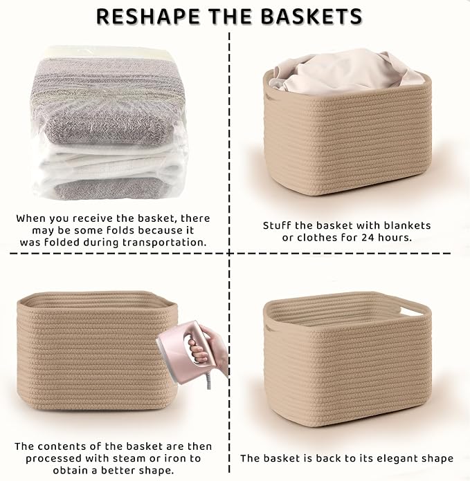 4 Pack Storage Baskets for Organizing, 11''Lx9''Wx8''H Woven Baskets for Storage Toys, Towels, Books, and Clothes, Cotton Rope Basket for Shelves with Handle - Image 7